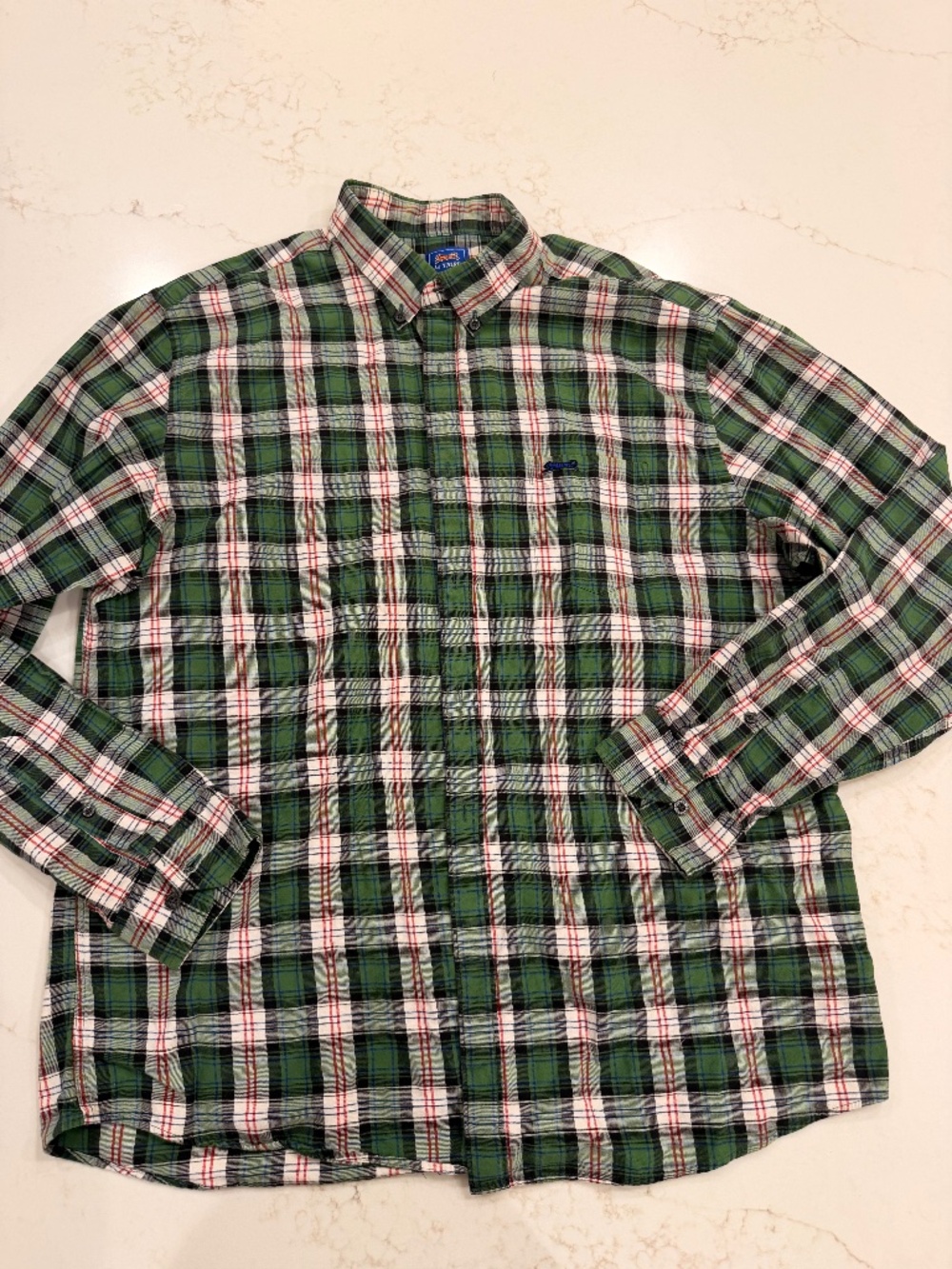 Le Tigre Plaid Button Down Shirt Men’s XL Green Tartan Long Sleeve Cotton Preppy